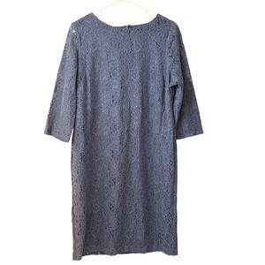 Chico's Blue Floral Lace Sheath Dress 3/4 Sleeve Size 2 US 12 Knee Length